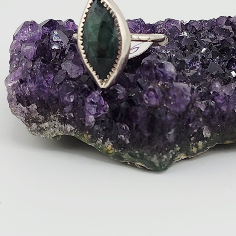 EMERALD HANDMADE RING rose-cut genuine gemstone in sterling silver size 6
